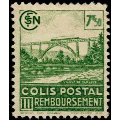 France 1941, Bel Exemplaire Timbre Pour Colis Postal, Remboursement, Yvert 180, Train Sur Le Viaduc De Garabit, 7.50f Vert Jaune, Neuf** Luxe