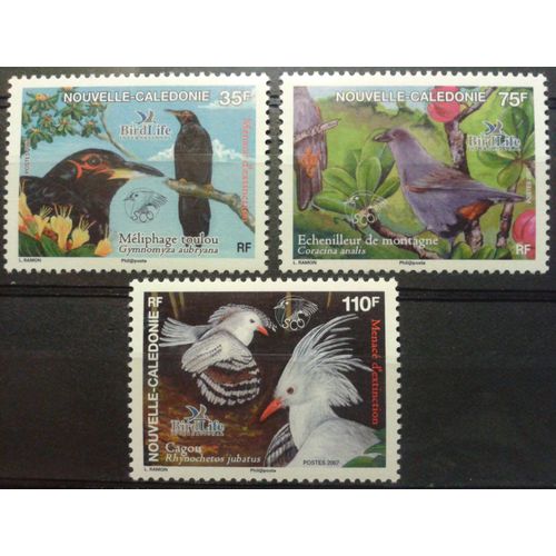 Lot 3 Timbres France Nouvelle-Calédonie 2007 Yvert Et Tellier N°1004, 1005 Et 1006 Birdlife International Oiseaux Cagou Méliphage Echenilleur Neufs**