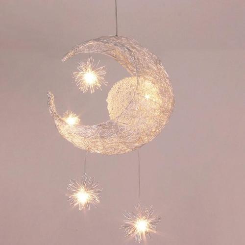 Lustre Suspension Industrielle Lune ¿¿Toiles Led Plafonier Luminaire Aluminium Avec 5 Ampoules Pour Enfants Chambre (Lumi¿¿Re Blanche Chaude)