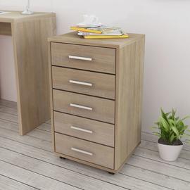 Caisson de bureau LAGOS meuble de rangement sur roulettes avec 5 tiroirs,  en pin massif finition vernis naturel et lasuré gris