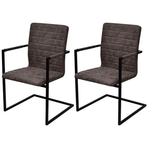 Vidaxl Chaises De Salle À Manger Cantilever 2 Pcs Marron Similicuir