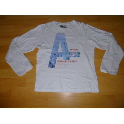 T-Shirt Complices Manches Longues Blanc Et Bleu - 16 Ans