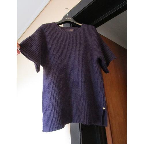 Pull Violet Ou Aubergine, Col V Large, Manches 1/3, Alpagua Et Laine, Taille 36 Ou 38, Envoi Uniquement En Mondial Relay Ou So Collissimo