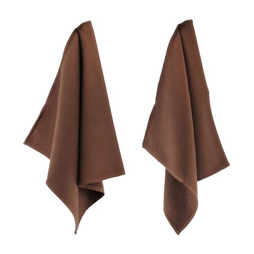 Lot De 2 Torchons De Cuisine 50x50 Cm Nid D'abeille Pure Kitchen Waffle Marron