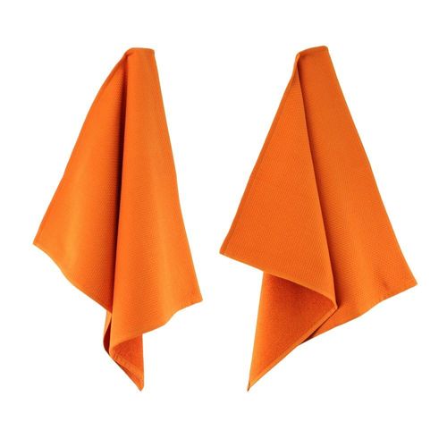 Lot De 2 Torchons De Cuisine 50x50 Cm Nid D'abeille Pure Kitchen Waffle Orange