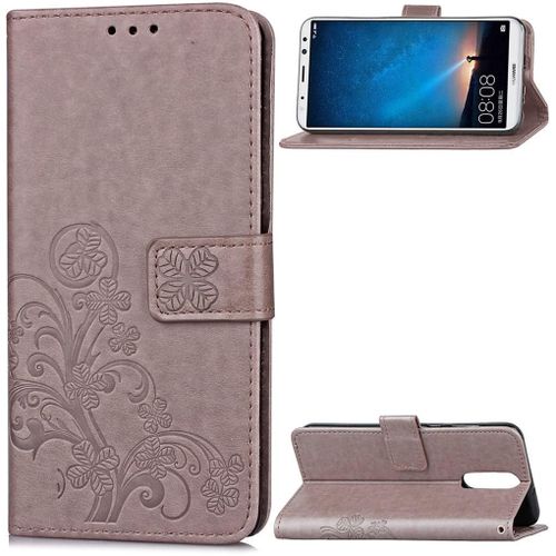 Huawei Mate 10 Lite / Huawei Nova 2i Coque, Saturcase Lucky Clover Pu Cuir Magnétique Flip Portefeuille Support Porte-Carte Protecteur Cover Case Avec Dragonne Coque Housse Étui Pour Huawei Mate 10 Lite / Huawei Nova 2i (Gris)