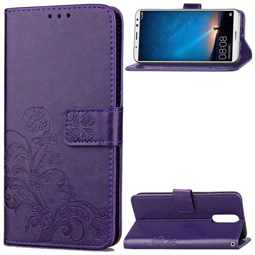 Huawei Mate 10 Lite / Huawei Nova 2i Coque, Saturcase Lucky Clover Pu Cuir Magnétique Flip Portefeuille Support Porte-Carte Protecteur Cover Case Avec Dragonne Coque Housse Étui Pour Huawei Mate 10 Lite / Huawei Nova 2i (Violet)