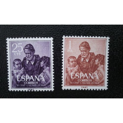 Timbre Espagne Yt 977 - 78 Saint Vincent De Paul (1581-1660) 1960