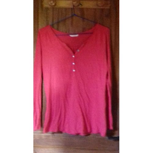 T-Shirt Camaïeu Manches Longues Coton 38/40 Rose