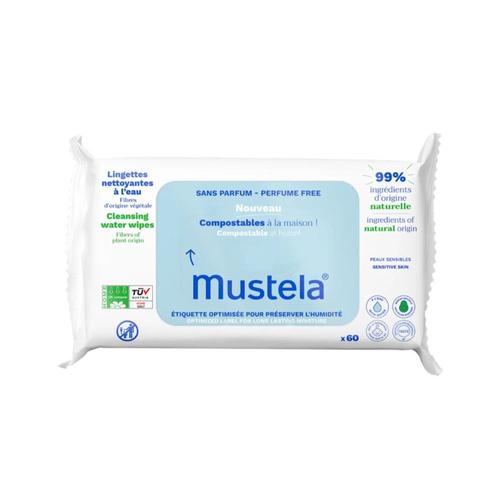 Mustela Lingettes Nettoyantes Compostables Non Parfumées X60