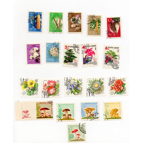 Russie- Lot De 20 Timbres Oblitérés- Fleurs, Arbres, Légumineuses, Champignons