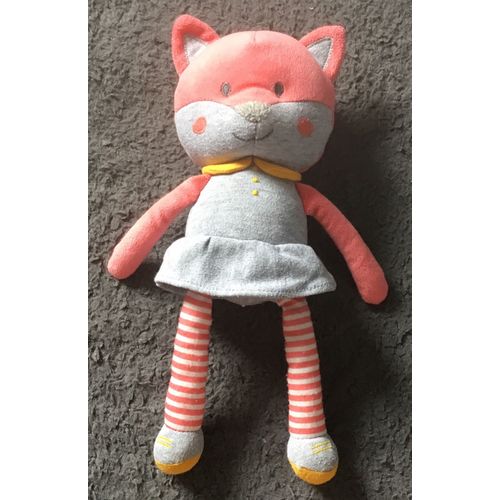 Doudou Renard Rose Et Gris Hochet 25cm Okaidi Obaibi