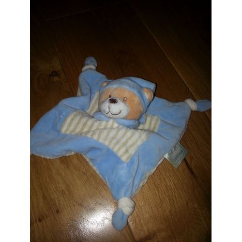 Doudou Ours Bleu Beige Mes Petits Cailloux Avec Bonnet