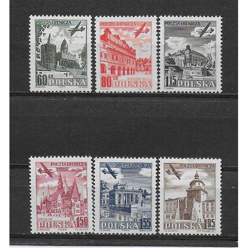 Pologne Poste Aerienne 1954 : Avions Survolant Diverses Villes : Paczkow/Kazimierz Dolny/Cracovie/Wrolclaw(Breslau)/Varsovie/Lublin - Série De 7 Timbres Neufs **