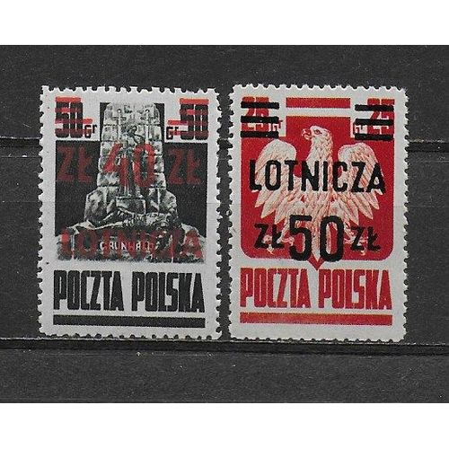 Pologne Poste Aerienne 1947 : Armoiries : Aigle : Série Entière De 2 Timbres Neufs*/** Surchargés Lofnicza