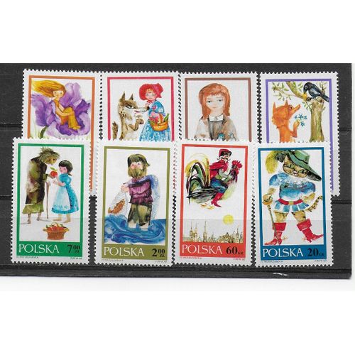 Pologne 1968 : Fables : Le Corbeau Et Le Renard/Mr Twardowski/Le Pêcheur Et Le Poisson/Le Petit Chaperon Rouge/Cendrillon/Poucette/Blanche Neige/Le Chat Botté - Série Entière De 8 Timbres Neufs **