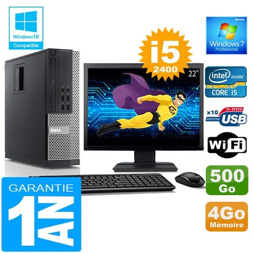 PC DELL 990 SFF Core I5-2400 Ram 4Go Disque 500 Go Wifi W7 Ecran 22"