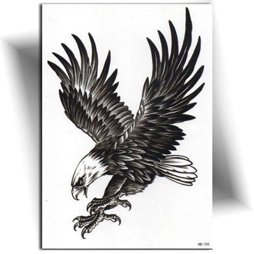 Grand Tatouage Temporaire Autocollant Horloge Sculpture Gothique Punk Rock Motard Moto Aigle 