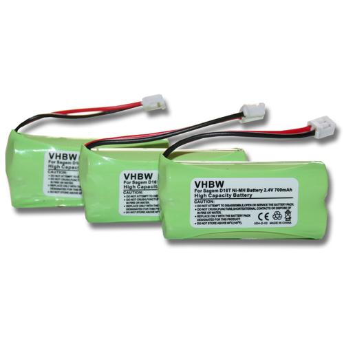 Lot 3 Batteries Ni-Mh Vhbw 700mah (2.4v) Pour Combiné Téléphonique Sagem D16t, D16t Duo, D16t Duo 2, D18t, D21t, D21v. Remplace: 2sn-Aaa55h-S-Jp1.