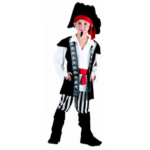 Déguisement Pirate Avec Rayures Noires Et Blanches Garçon - Taille: M 7-9 Ans (120-130 Cm)