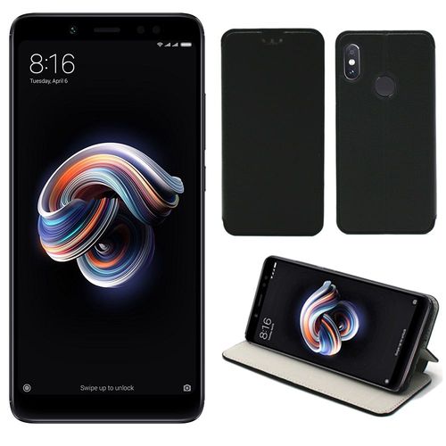 Etui Luxe Xiaomi Redmi Note 5 / Note 5 Pro Noir Slim Cuir Style Avec Stand Smartphone 2018 - Housse Coque Anti Choc De Protection - Accessoires Pochette Case