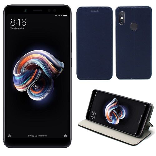 Etui Luxe Xiaomi Redmi Note 5 / Note 5 Pro Bleu Slim Cuir Style Avec Stand Smartphone 2018 - Housse Coque Anti Choc De Protection - Accessoires Pochette Case
