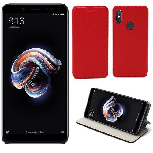 Etui Luxe Xiaomi Redmi Note 5 / Note 5 Pro Rouge Slim Cuir Style Avec Stand Smartphone 2018 - Housse Coque Anti Choc De Protection - Accessoires Pochette Case