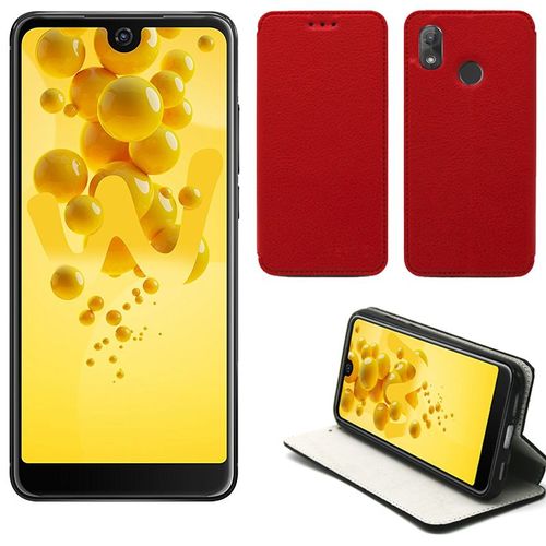Etui Wiko View 2 Rouge Luxe Ultra Slim Cuir Style Avec Stand - Housse Folio Etui À Rabat Coque Antichoc De Protection Smartphone 2018 - Accessoires Xeptio Pochette Case