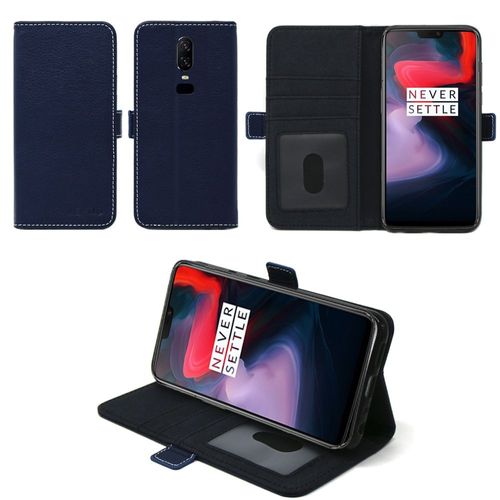 Oneplus 6 Housse Portefeuille Luxe Bleue Cuir Style Avec Porte Cartes - Etui Noir Coque De Protection Silicone Antichoc One Plus 6 Dual Sim Smartphone 2018 - Accessoires Pochette Case ! Xeptio