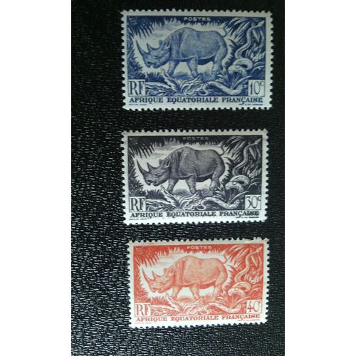 Timbre Afrique-Équatoriale Yt 208 A 210 Rhinocéros Noir (Diceros Bicornis) 1947