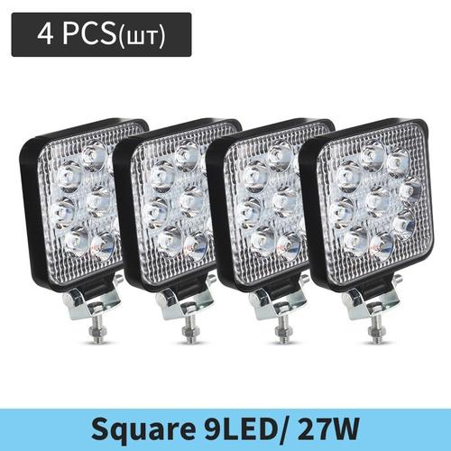 27w 4pcs - Lampe De Travail Led Pour Voiture, Puces Cob Dc 12/ 24 Volts 6500k, Spot Blanc Pour Ampoules Universelles Fso Pour Camion