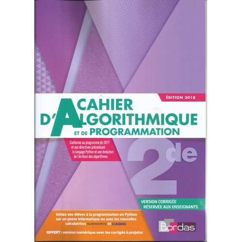 Cahier D'Algorithmique Et De Programmation 2nd Édition 2018