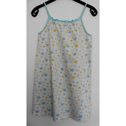 Pyjama. Tee Shirt De Nuit. Chemise De Nuit. Blanc À Étoiles Multicolore. Coton. Taille 14 Ans