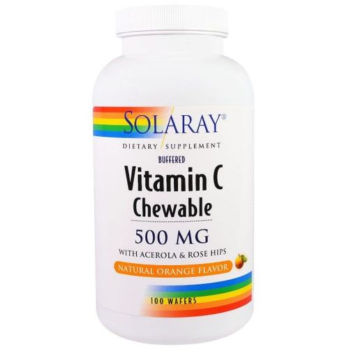 Vitamin C- Chewable- Natural Orange Flavor- 500 Mg (100 Chewable Tablets) - Solaray 