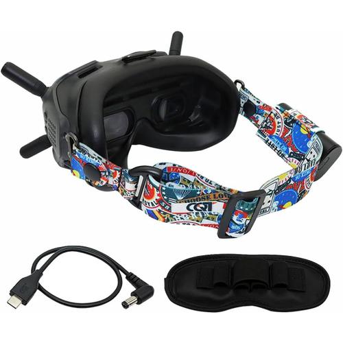 Tmom Bandeau Pour Dji Fpv Goggles V2 Et Autres Bandeaux Élastiques Vr Ajustables Pour Lunettes Vr (Ceintures De Tête+Le Câble+Couvercle De Protection)-Générique