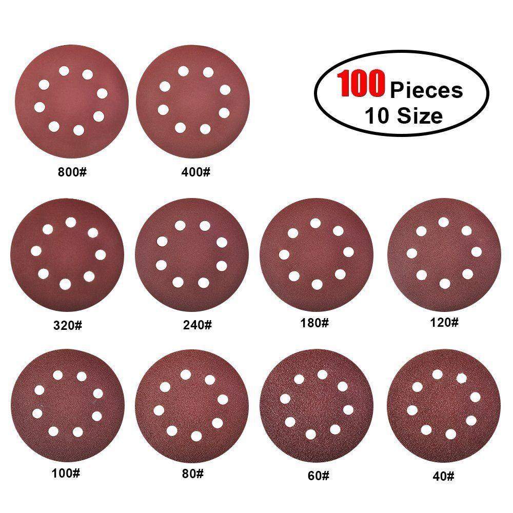 Disques Abrasifs 125mm Grain 100 Papier Poncer 100 Pièces 8 Trous Disque  Poncage pour Ponceuse Excentrique : : Bricolage
