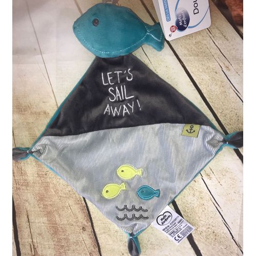 Doudou Poisson Mots D'Enfants Bleu Gris Let'S Sail Away Peluche Jouet Bebe