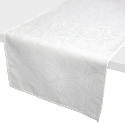 Chemin De Table 45x150 Cm Jacquard 100% Coton Spirale Blanc