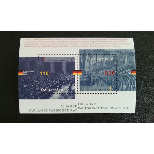 Timbre Allemagne Yt Bf 42 50 Ans De Conseil Parlementaire / 150 Ans Paulskirche Const 1998