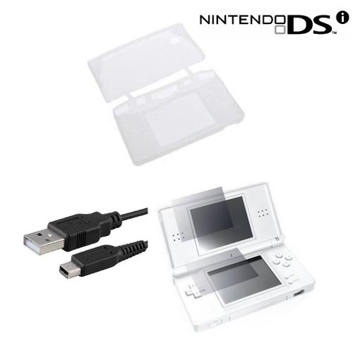 Pack 3 En 1 Nintendo Dsi : Housse Silicone Blanc - Chargeur Usb - Film Protection Écran