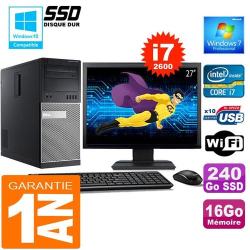 PC Tour DELL 7010 Core I7-2600 Ram 16Go Disque 240 Go SSD Wifi W7 Ecran 27"