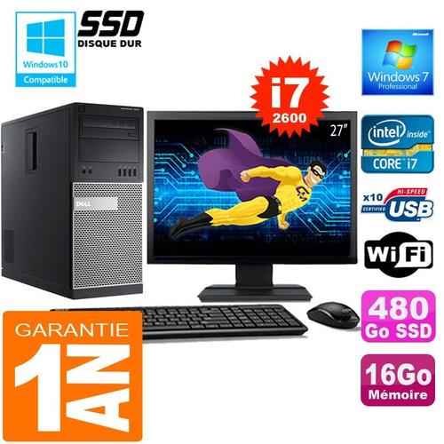 PC Tour DELL 7010 Core I7-2600 Ram 16Go Disque 480 Go SSD Wifi W7 Ecran 27"