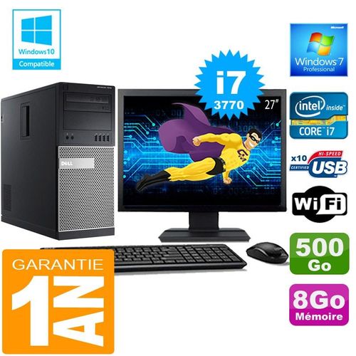 PC Tour DELL 7010 Core I7-3770 Ram 8Go Disque 500 Go Wifi W7 Ecran 27"