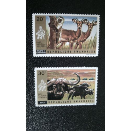 Timbre Rwanda Yt 451 - 52 Parc National De L'akagera 1972
