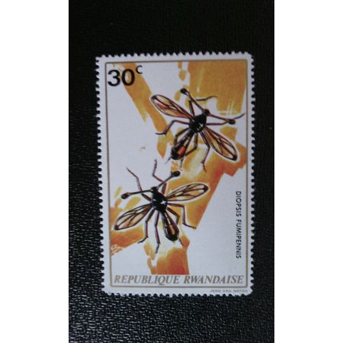 Timbre Rwanda Yt 502 Mouche Aux Yeux De La Tige (Diopsis Fumipennis) 1973