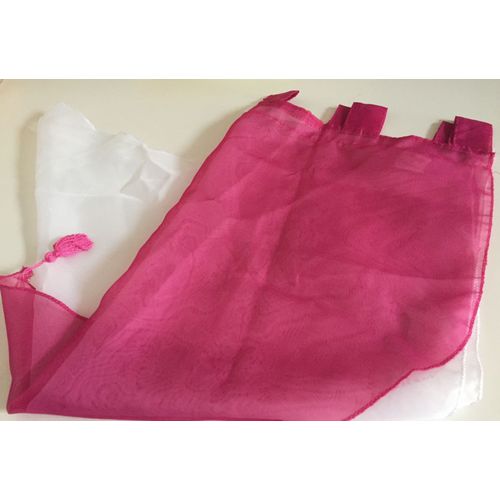 Paire De Rideaux Voilage À Passants En Polyester Blanc Et Rose Magenta Avec Pompon 60 X 90