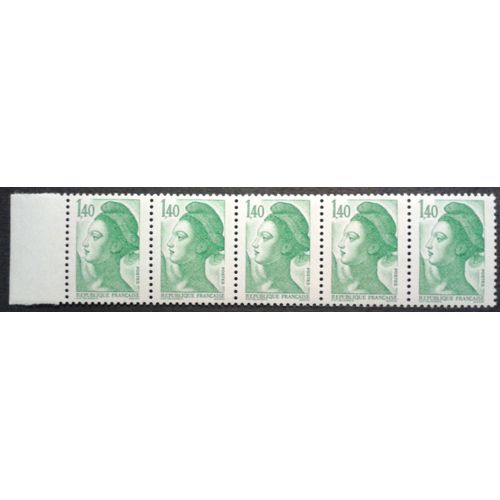 Bloc 5 Timbres France 1982 Yvert Et Tellier N°2186 Type Liberté De Gandon 1,40 Bord De Feuille Neuf**