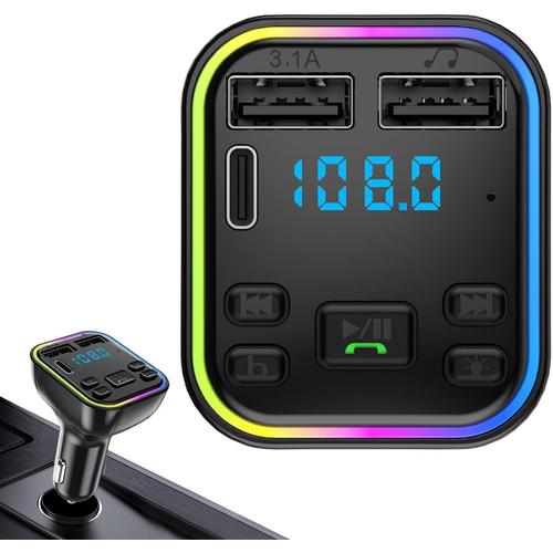 Récepteur Voiture | Adaptateur Radio 5.0 pour lumières colorées | Double Chargeur USB Mains Libres appelant transmetteur FM pour Lecteur Voiture Type-c, Prise Disque U