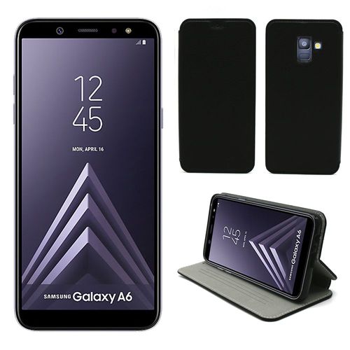 Samsung Galaxy A6 2018 : Etui Luxe Noir Ultra Slim Cuir Style Avec Stand - Housse Coque De Protection Smartphone Galaxy A6 4g - Accessoires Pochette Case Xeptio