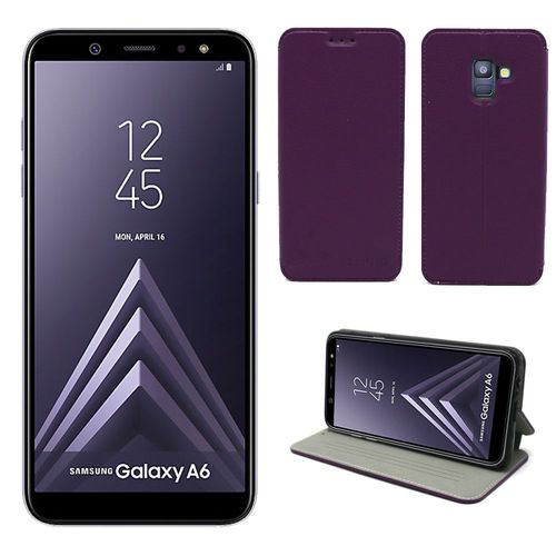 Samsung Galaxy A6 2018 : Etui Luxe Violet Ultra Slim Cuir Style Avec Stand - Housse Coque De Protection Smartphone Galaxy A6 4g - Accessoires Pochette Case Xeptio